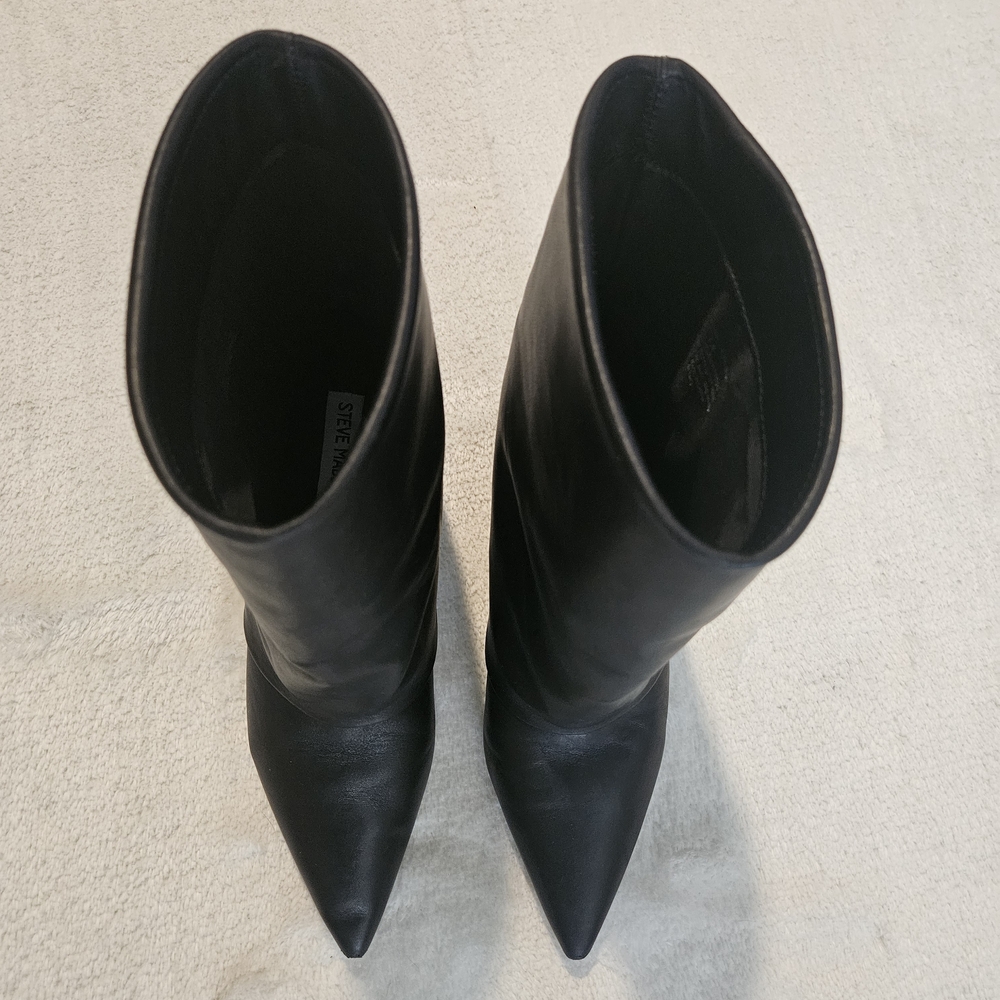 Steve Madden Black Leather Boots Size 9.5 Avant Garde Monochrome Contemporary - Picture 5 of 7